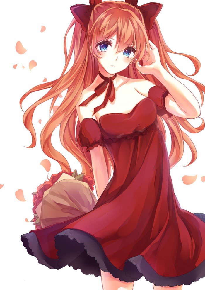 Asuka Langley Soryu from Neon Genesis Evangelion holding flowers