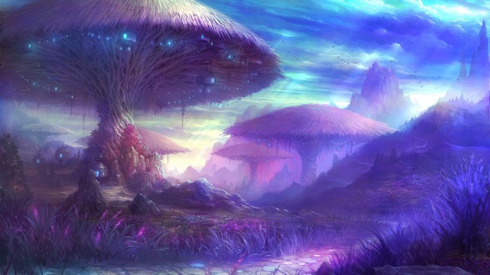 Fantasy art of magic mushrooms from Aion Online