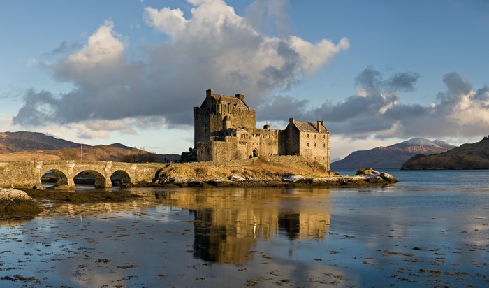 Eilean Donan Castle, Scotland, with bridge and reflection