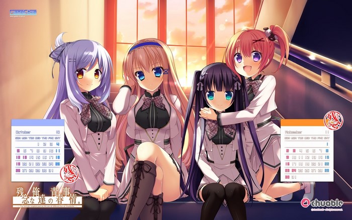 Anime girls in school uniforms with calendars
