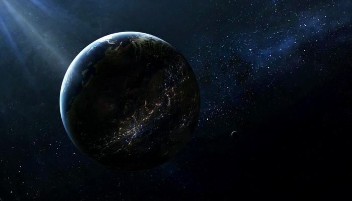 Earth and Moon in Space with Stars