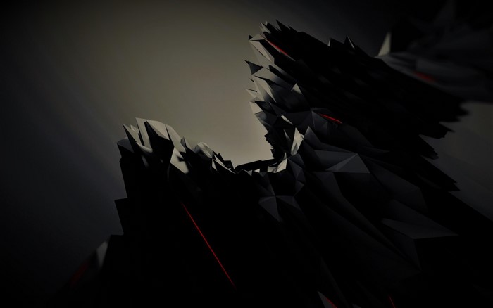 Dark abstract geometric shapes with red accents