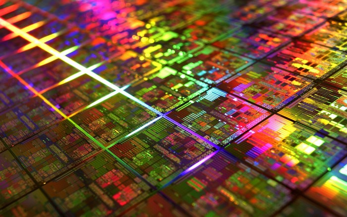 Colorful Microchip Die with Vibrant Reflective Geometry