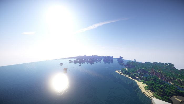 Minecraft island with ocean and sun