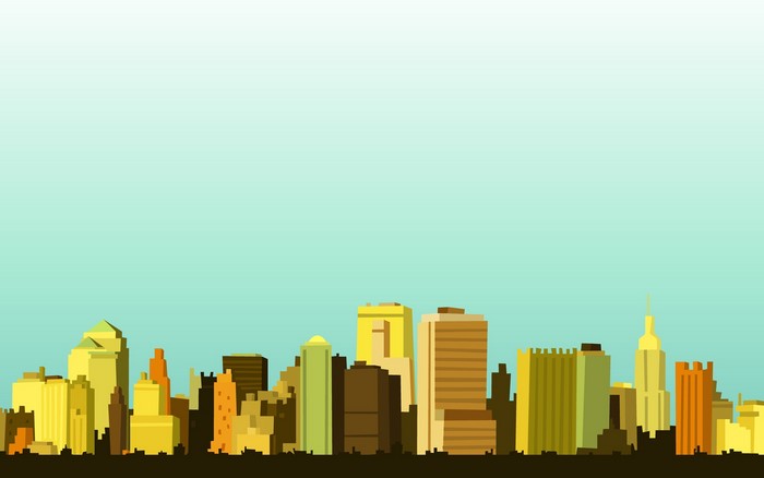 Minimalist city skyline with gradient sky