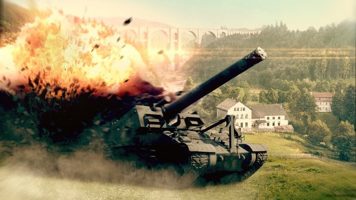 SPG T92 from World of Tanks during an explosion