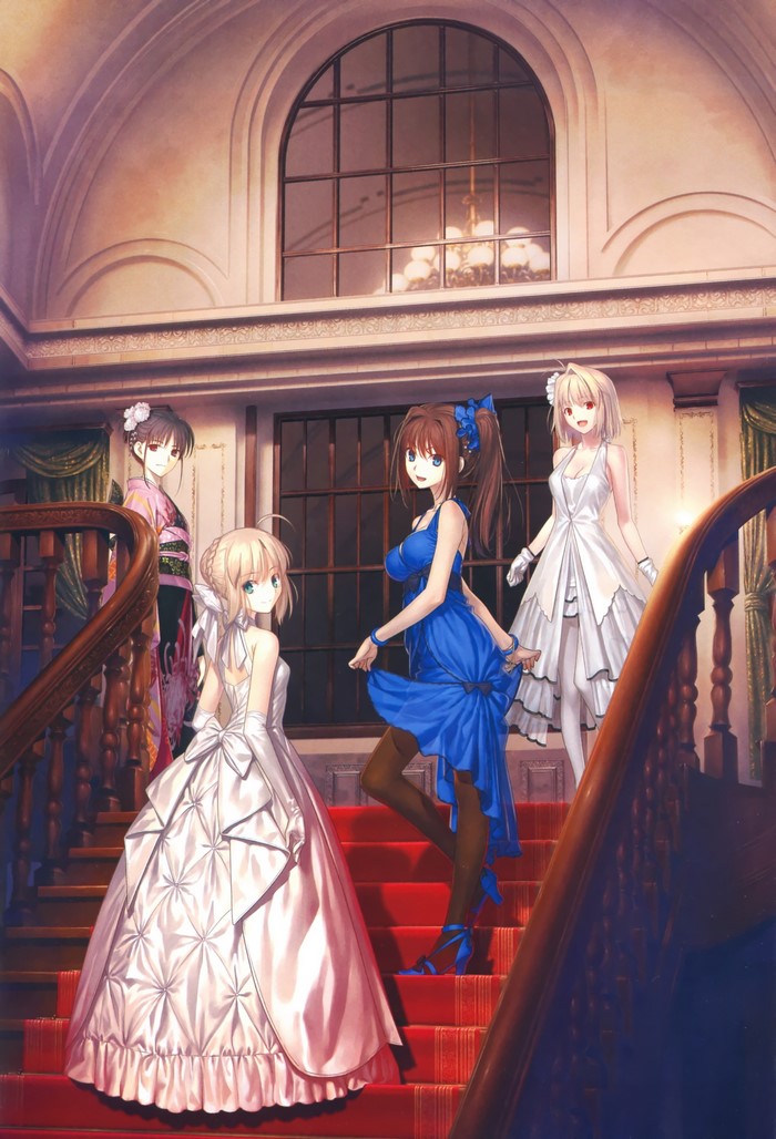 Ryougi Shiki, Saber, Aozaki Aoko, and Arcueid Brunestud from Type-Moon