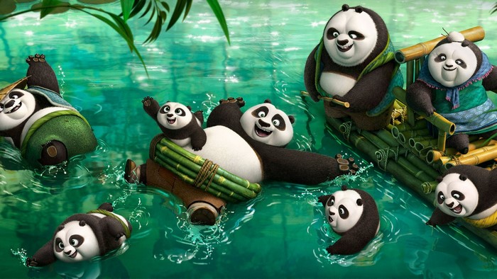 Pandas from Kung Fu Panda playing in water