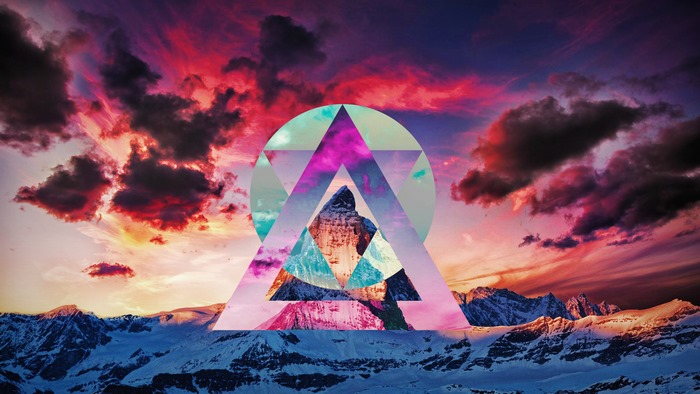 Geometric mountain landscape at sunset
