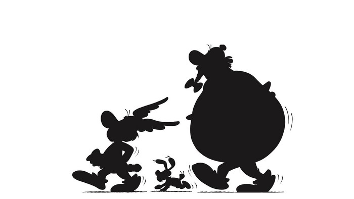 Asterix, Obelix, and Dogmatix walking
