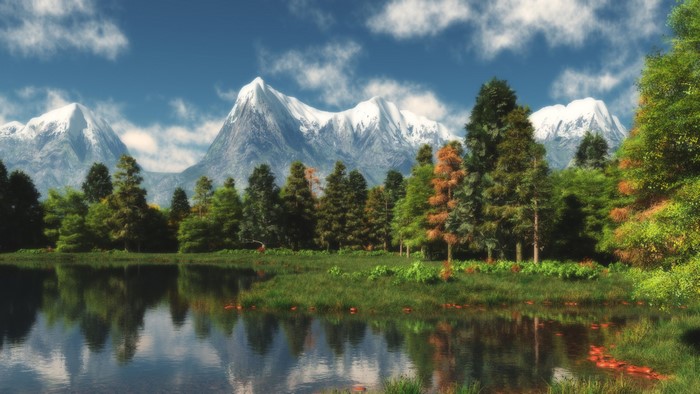 Serene Mountain Lake with Forest and Reflection