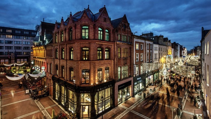 Grafton Street Dublin at Dusk with Christmas Lights