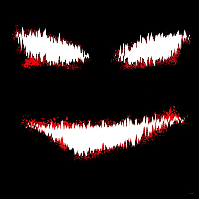 Scary face with red and white jagged edges
