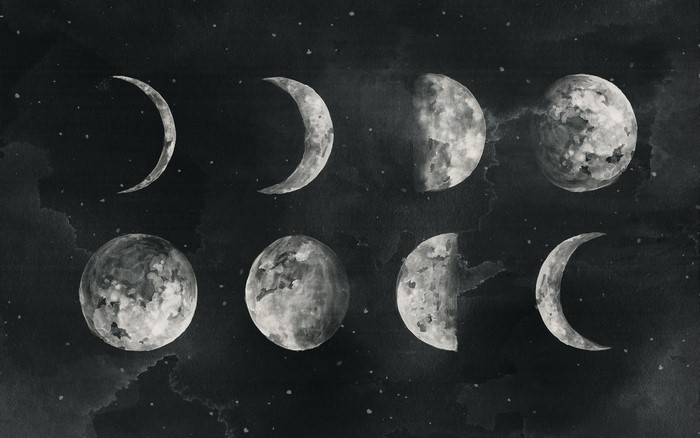 Phases of the Moon Watercolor Painting