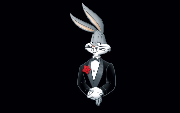Bugs Bunny from Looney Tunes in a tuxedo