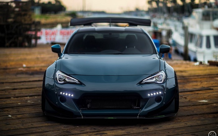 Modified Subaru Toyota GT86 with a large rear spoiler