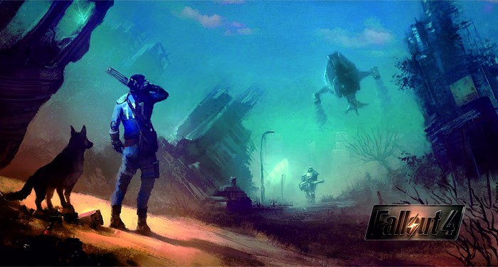 Fallout 4: Survivor and Dog in Ruined City