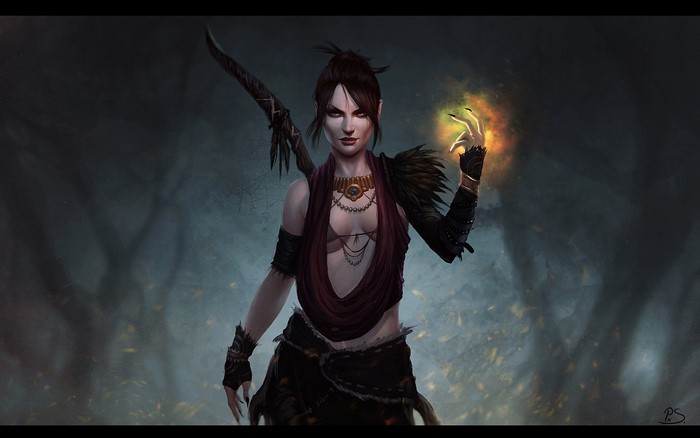 Morrigan from Dragon Age casting a spell