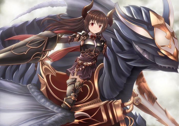 Girl with horns riding a dragon