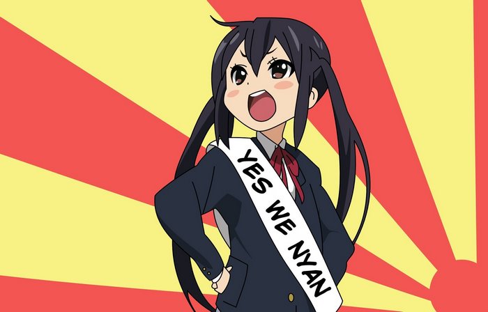 Azusa Nakano from K-On! with 'Yes We Nyan' sash
