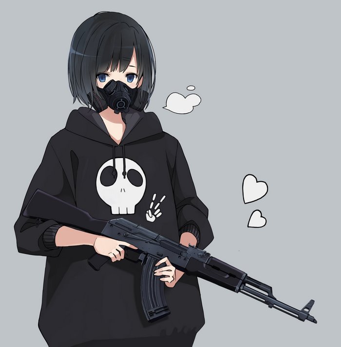 Anime girl with gas mask and AK-47