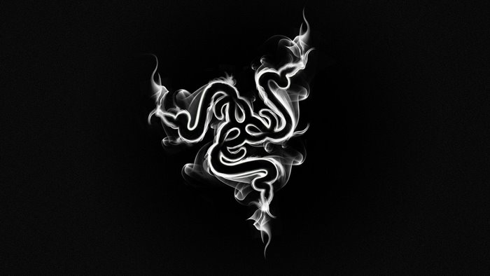Razer logo made of white smoke on black background