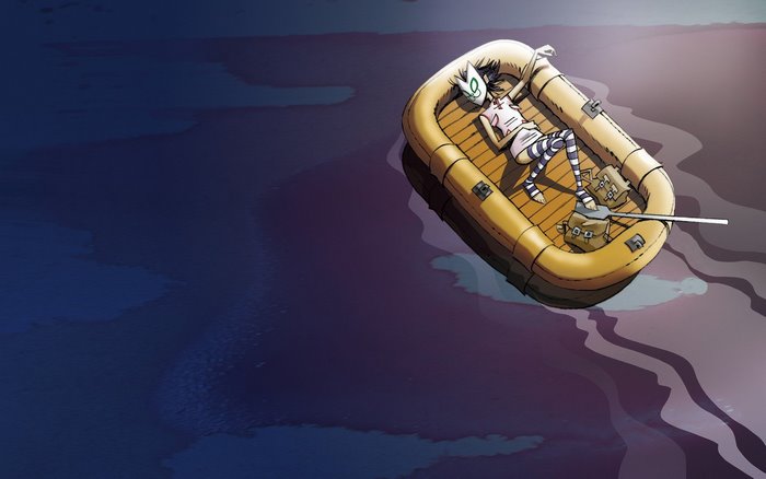 Noodle from Gorillaz in a boat