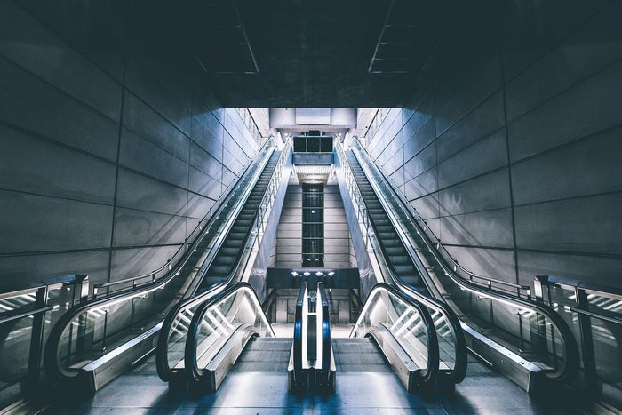 Escalators in a modern subway station