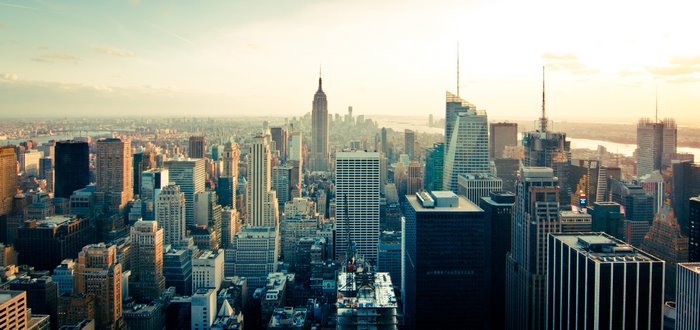 New York City Skyline Aerial View at Sunset