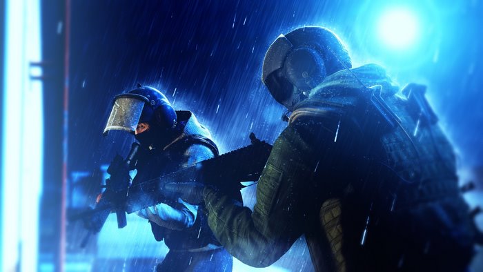 Two SWAT officers in the rain from Rainbow Six Siege