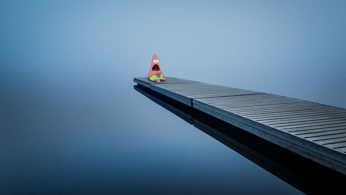 Patrick Star from Spongebob Squarepants on a dock