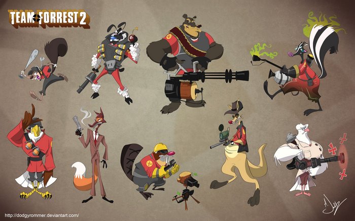 Team Forrest 2 characters as animals