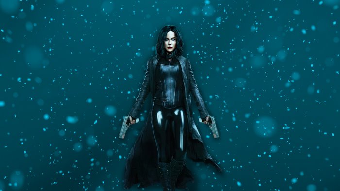 Selene from Underworld holding guns