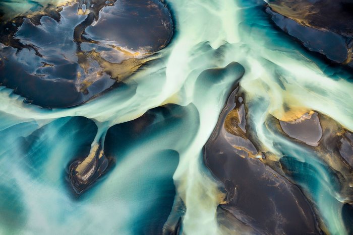 Aerial view of a glacial river delta