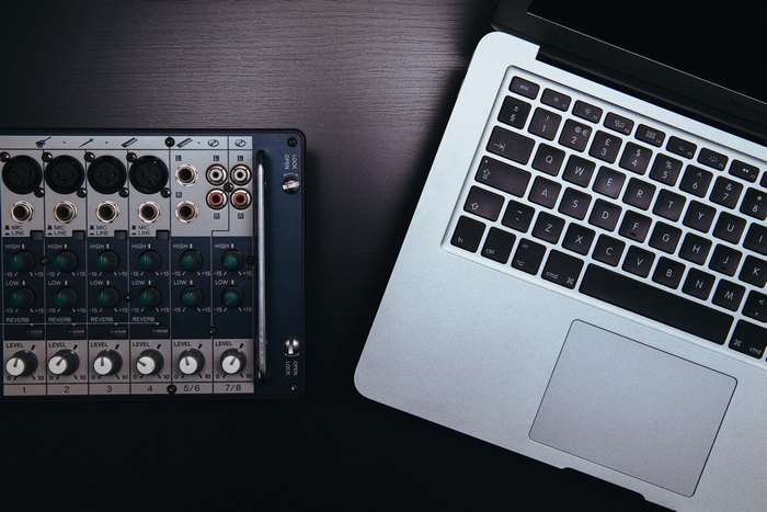 Audio mixer and Apple MacBook Pro