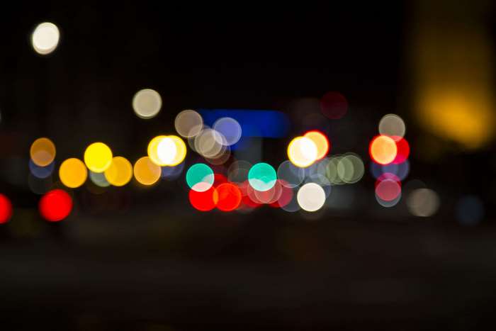 Blurred colorful bokeh lights at night 4K