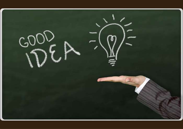 Chalkboard with "Good Idea" and Lightbulb Drawing