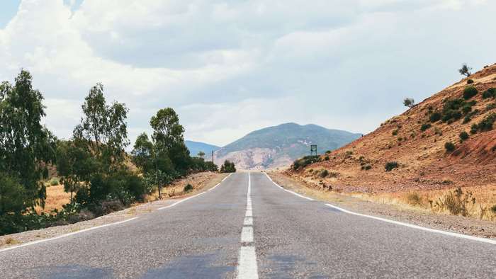 4K Road through Desert Landscape