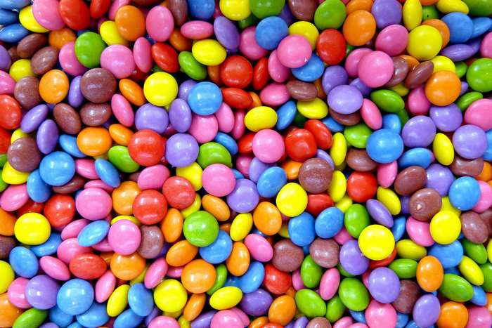 Pile of colorful candy-coated chocolates