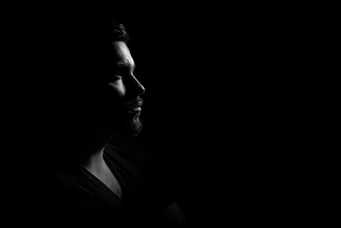 Man in profile, black and white, 4K