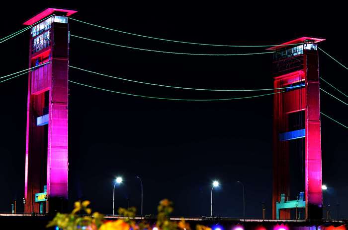 Ampera Bridge Palembang at Night 4K