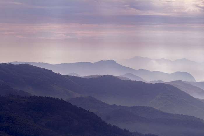 Misty blue and violet mountain range 4K