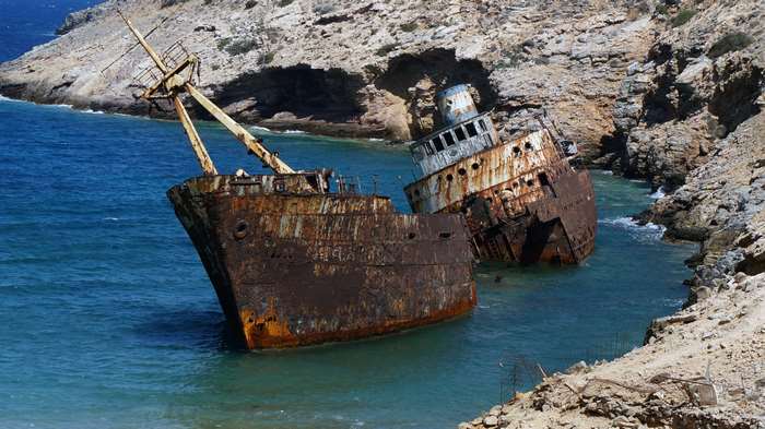 Shipwreck of the MV Dionisis off the coast of Amorgos, Greece