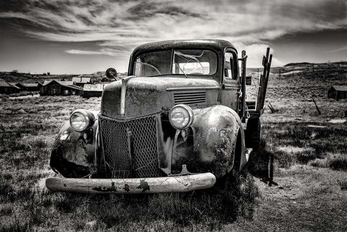 Abandoned vintage truck in a ghost town