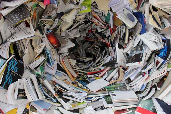 Pile of messy books and papers
