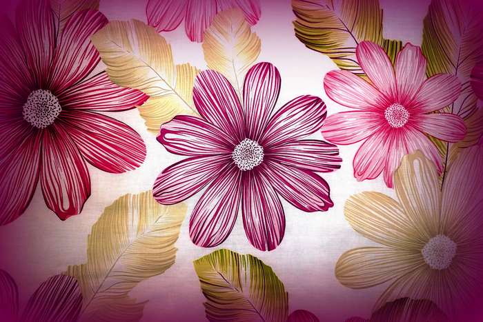 Floral pattern with pink and yellow flowers and leaves