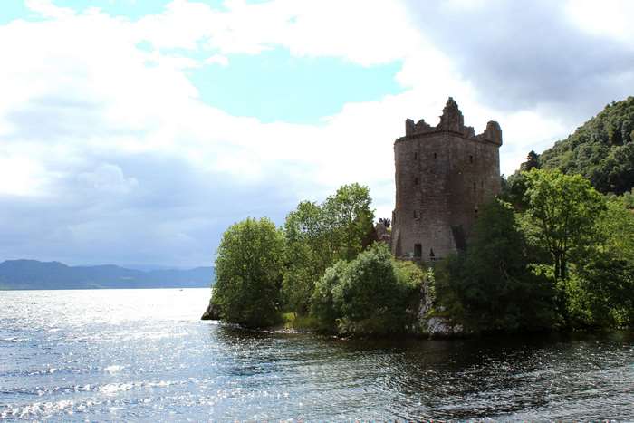 Castle ruins on the shore of Loch Ness, Scotland 4K