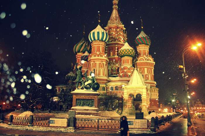 Saint Basil's Cathedral in Moscow, Russia during winter