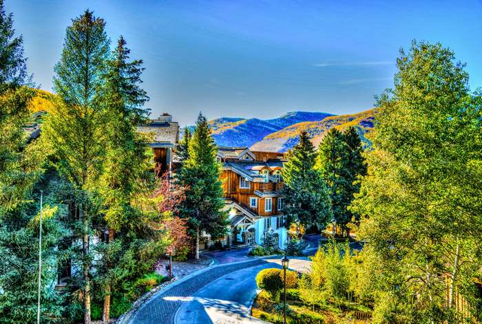 Mountain village with autumn foliage in Vail, Colorado 4K
