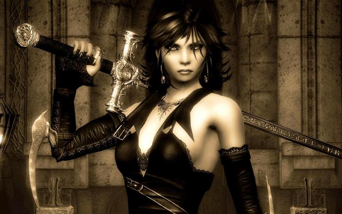Gothic warrior woman with ornate sword